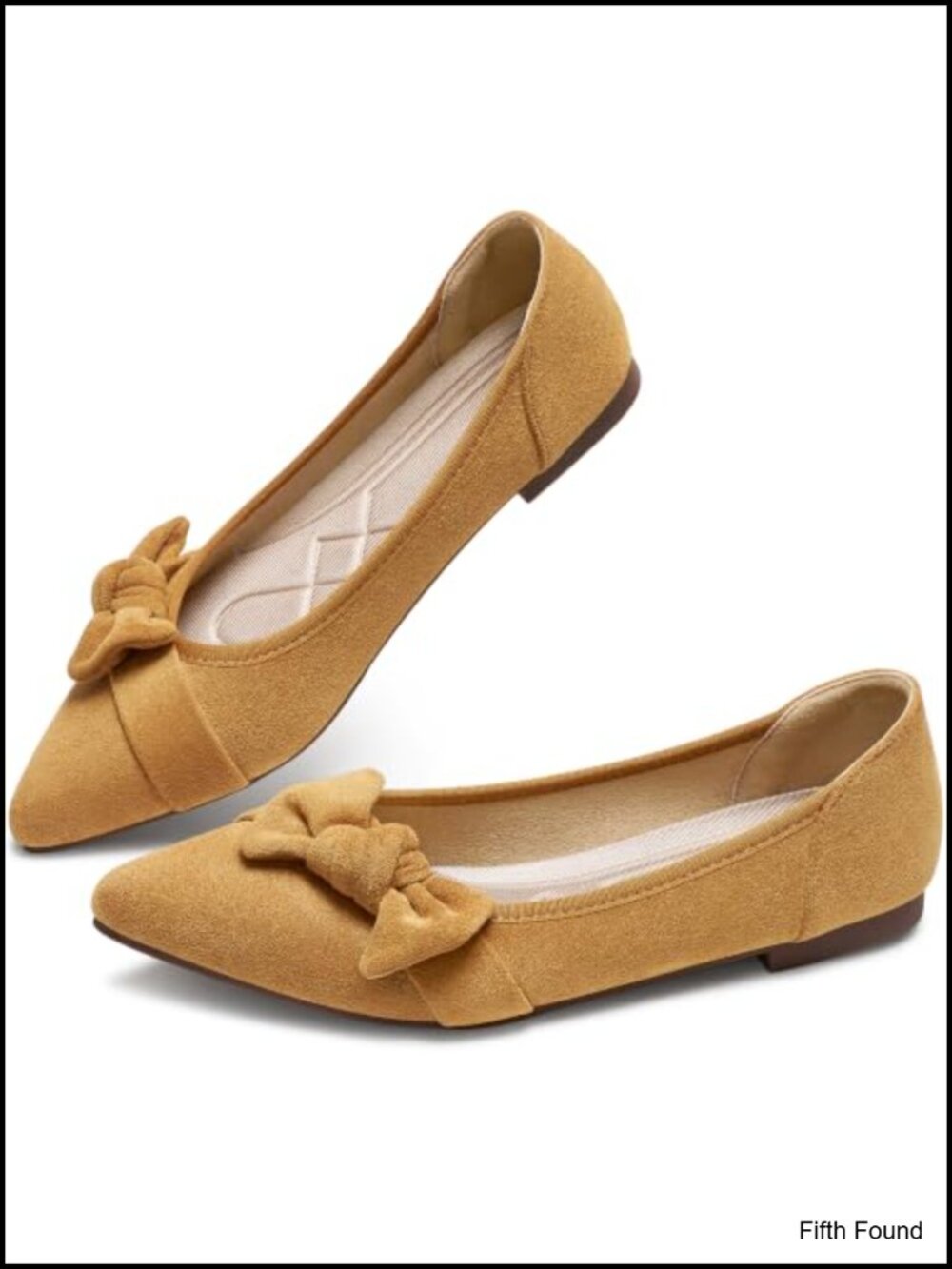 Women's Suede Memory Foam Pointed Toe Flats Slip Resistant Bow Comfortable Work